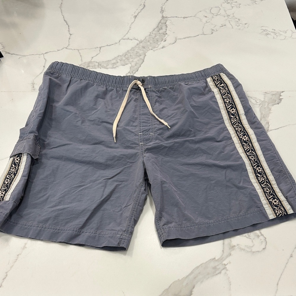 Sonoma Sport Mens XL Swim Trunks‎ Blue Floral Stripe Cargo Pocket Drawstring